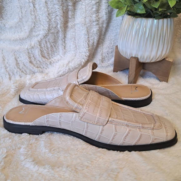 Marc Fisher Flyta Croc Embossed Leather Loafer Mule Square Toe Natural NWOT Sz 9 - Picture 5 of 10